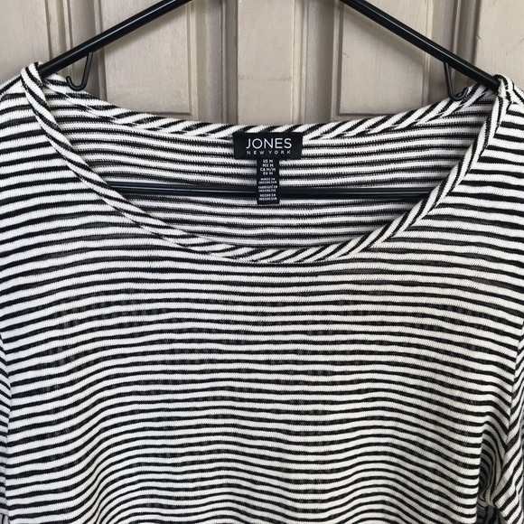 Jones New York Pullover SzM Stretch Knit Blk/Wht Stripes Bell Sleeve Pre-Owned - Picture 8 of 9